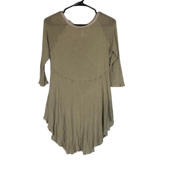 Free People Intimately Olive Gauze Distressed Scoop Neck Shirt Women Sz L - Picture 2 of 9